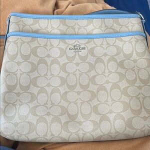 USED AS IS! Coach Cream and Blue Crossbody Bag with Signature Monogram